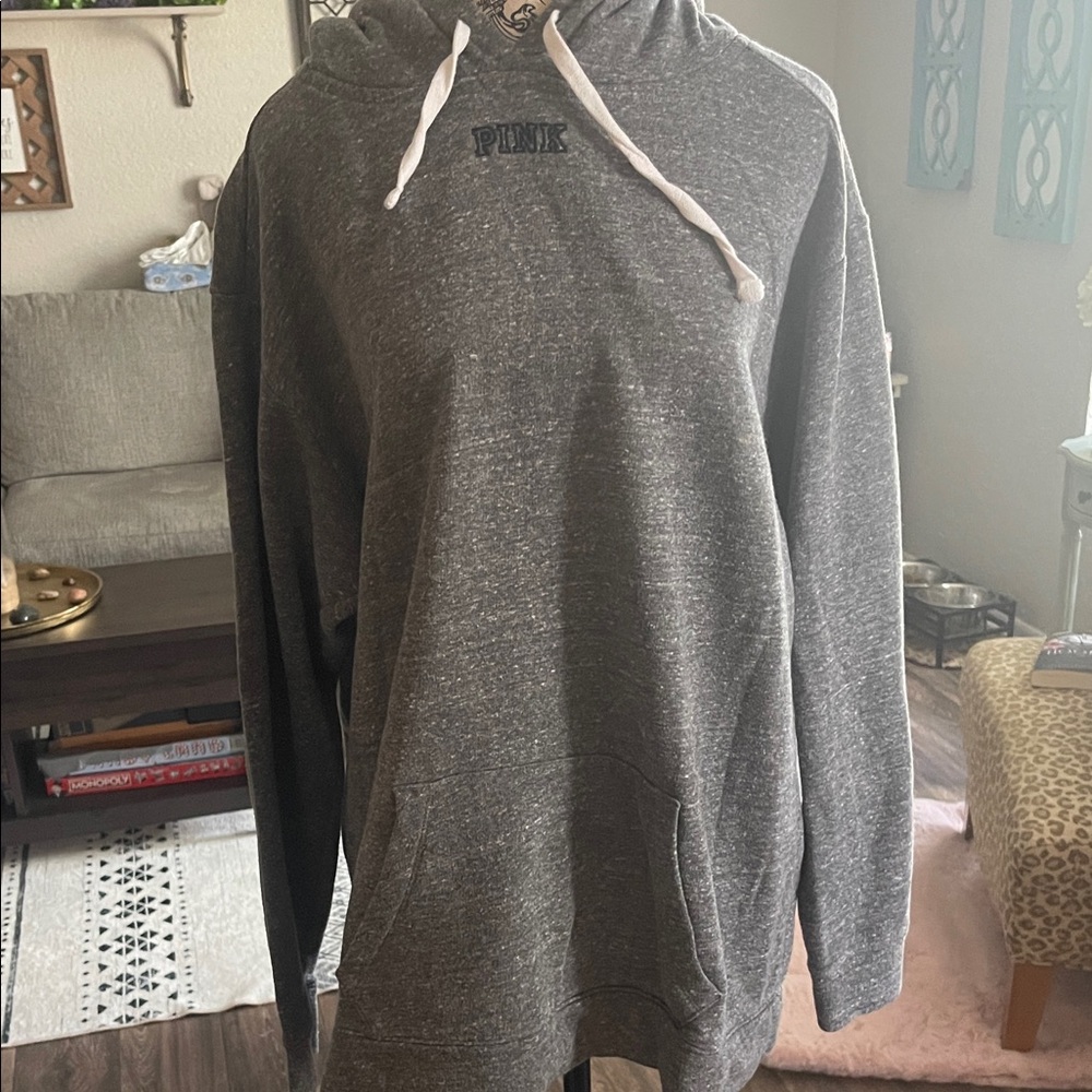 PINK Victoria's Secret Charcoal Hoodie with White Accents